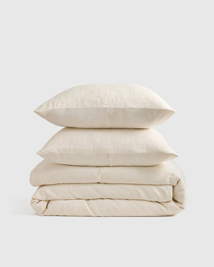 Checkered Matelasse Duvet Cover Set - Twin / Undyed