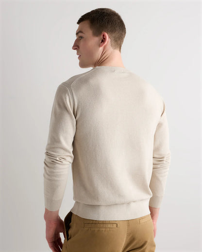 Organic Cotton-Silk Pique Crewneck Sweater - S / Speckled Beige