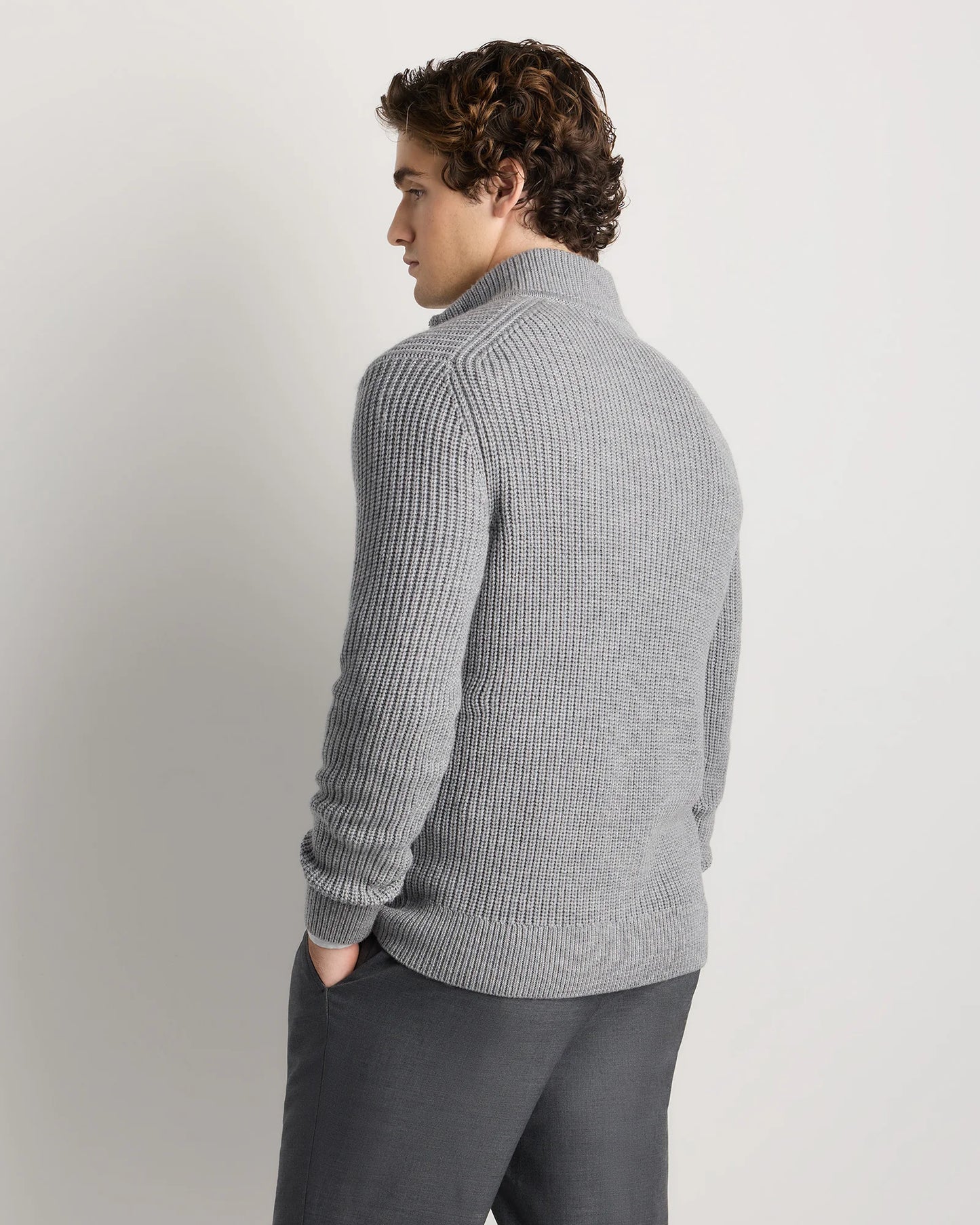 Australian Merino Wool Half Zip Sweater - S / Heather Bone