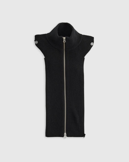 100% Mongolian Cashmere Ribbed Collar Blazer Insert - XS/S/M / Black