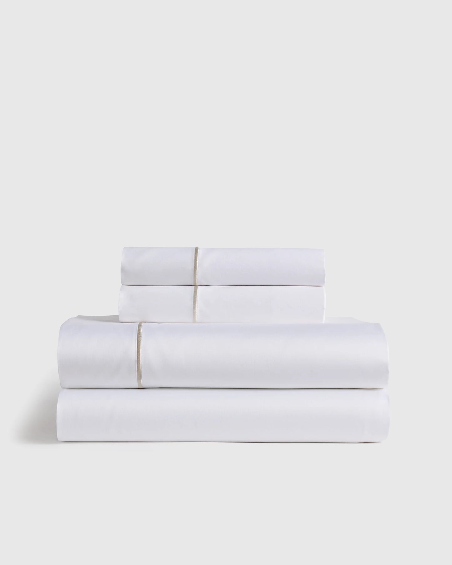 Signature Giza Cotton Sateen Embroidered Sheet Set - Twin / White/Dried Sage