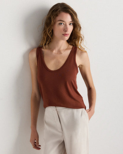 Cotton Modal Double Scoop Neck Tank - XS / Navy