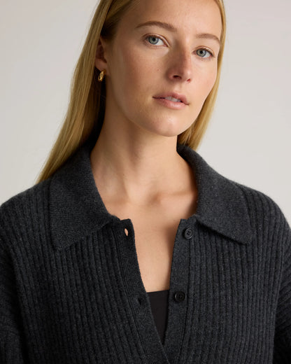 Mongolian Cashmere Wide-Rib Oversized Collared Cardigan - XS / Oatmeal
