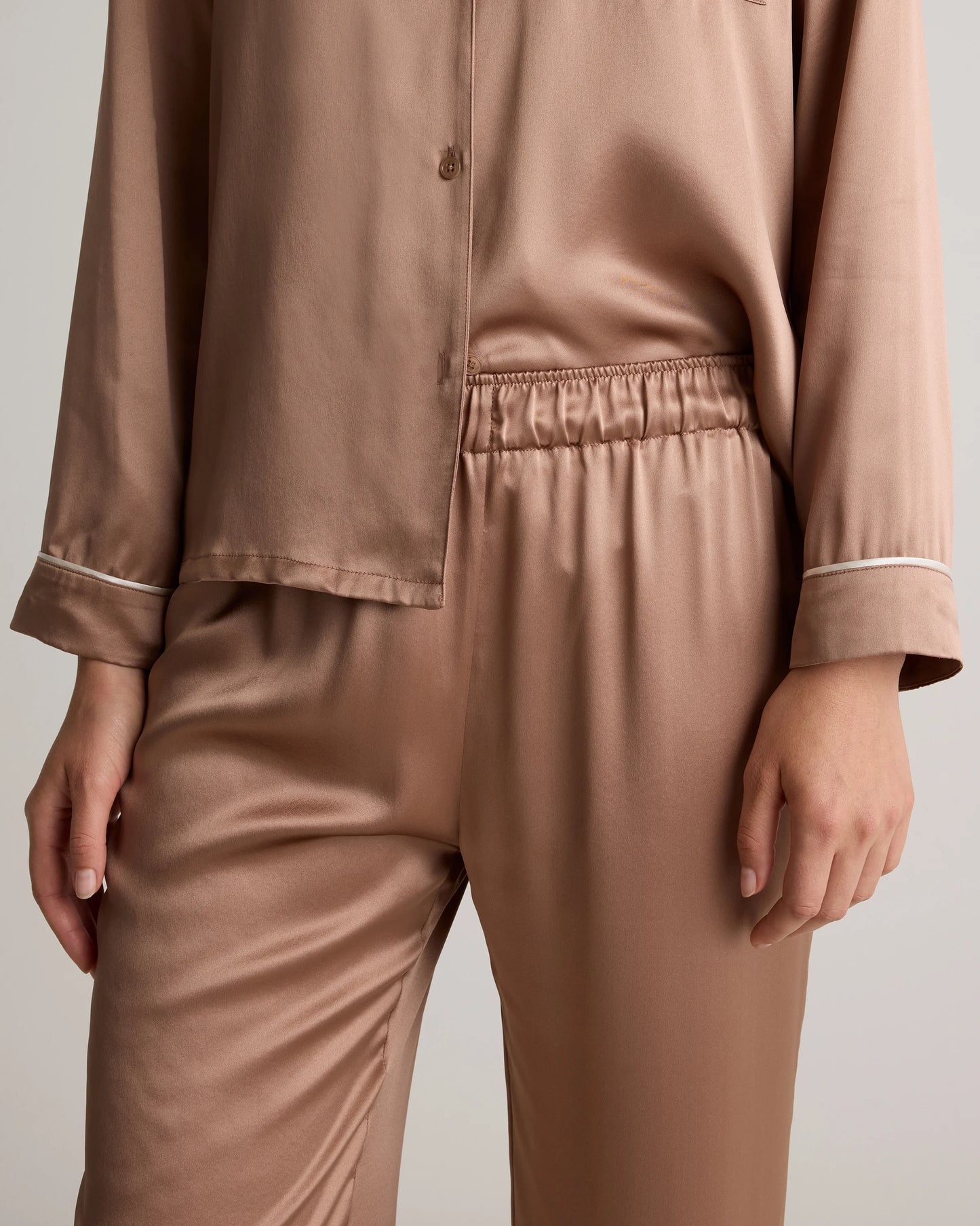 100% Washable Silk Satin Pajama Pant - XS / Toasted Almond
