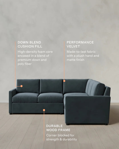Brennan L Sectional in Performance Velvet - 99x99 / Taupe