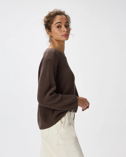 100% Organic Cotton Fisherman Boatneck Sweater - XS / Navy