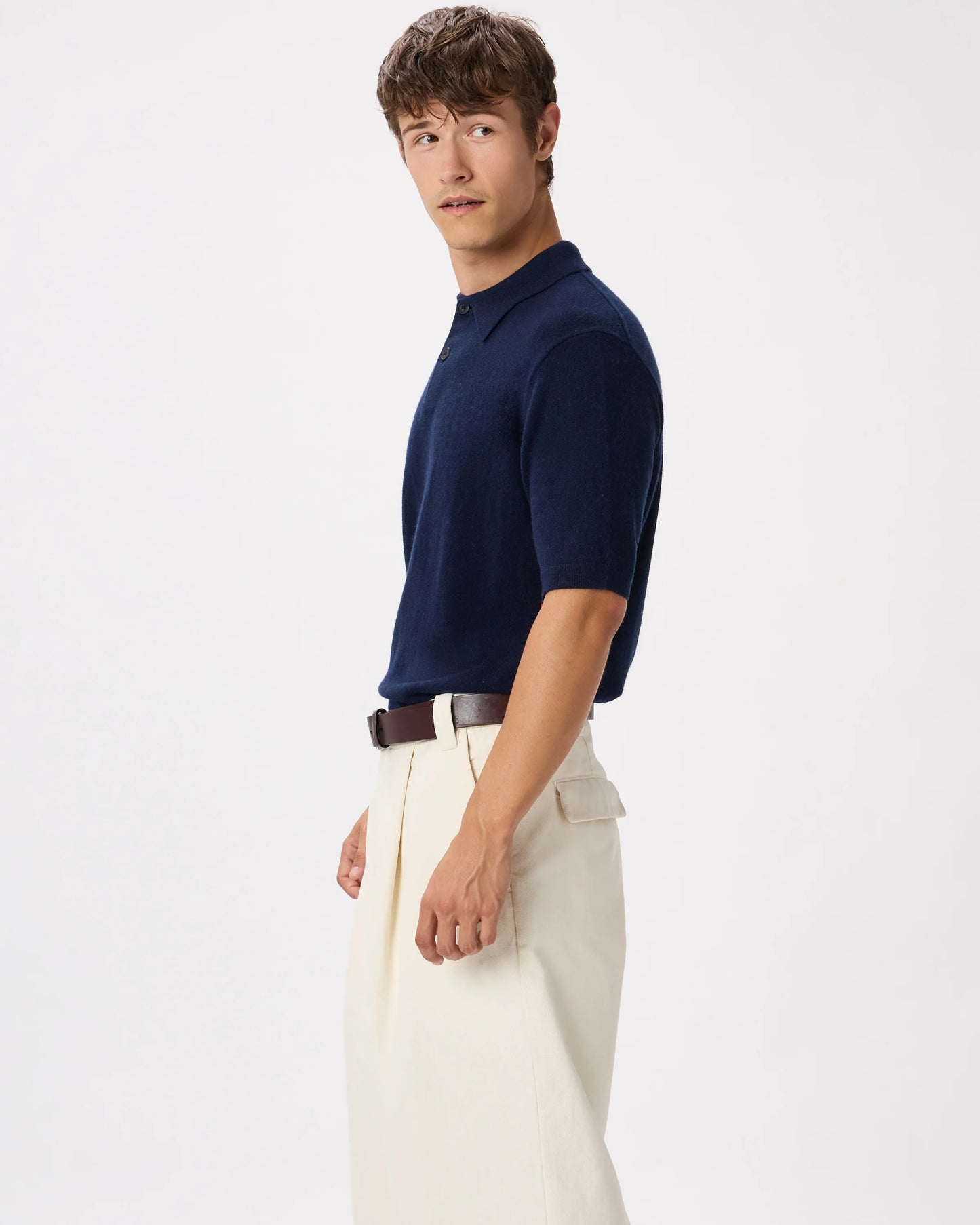 100% Mongolian Cashmere Short Sleeve Polo Sweater - S / Heather Storm Blue