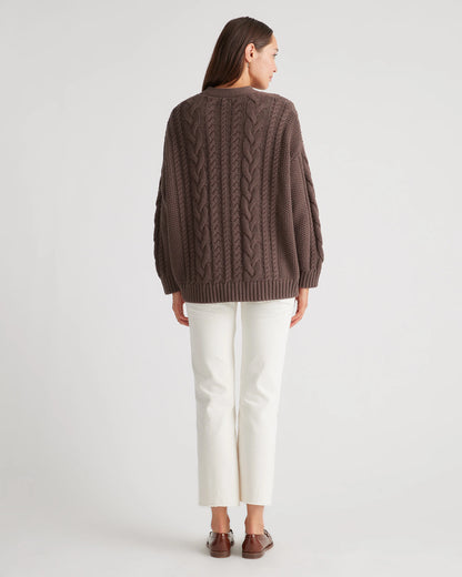 100% Organic Cotton Oversized Cable Cardigan - XS / Heather Brown