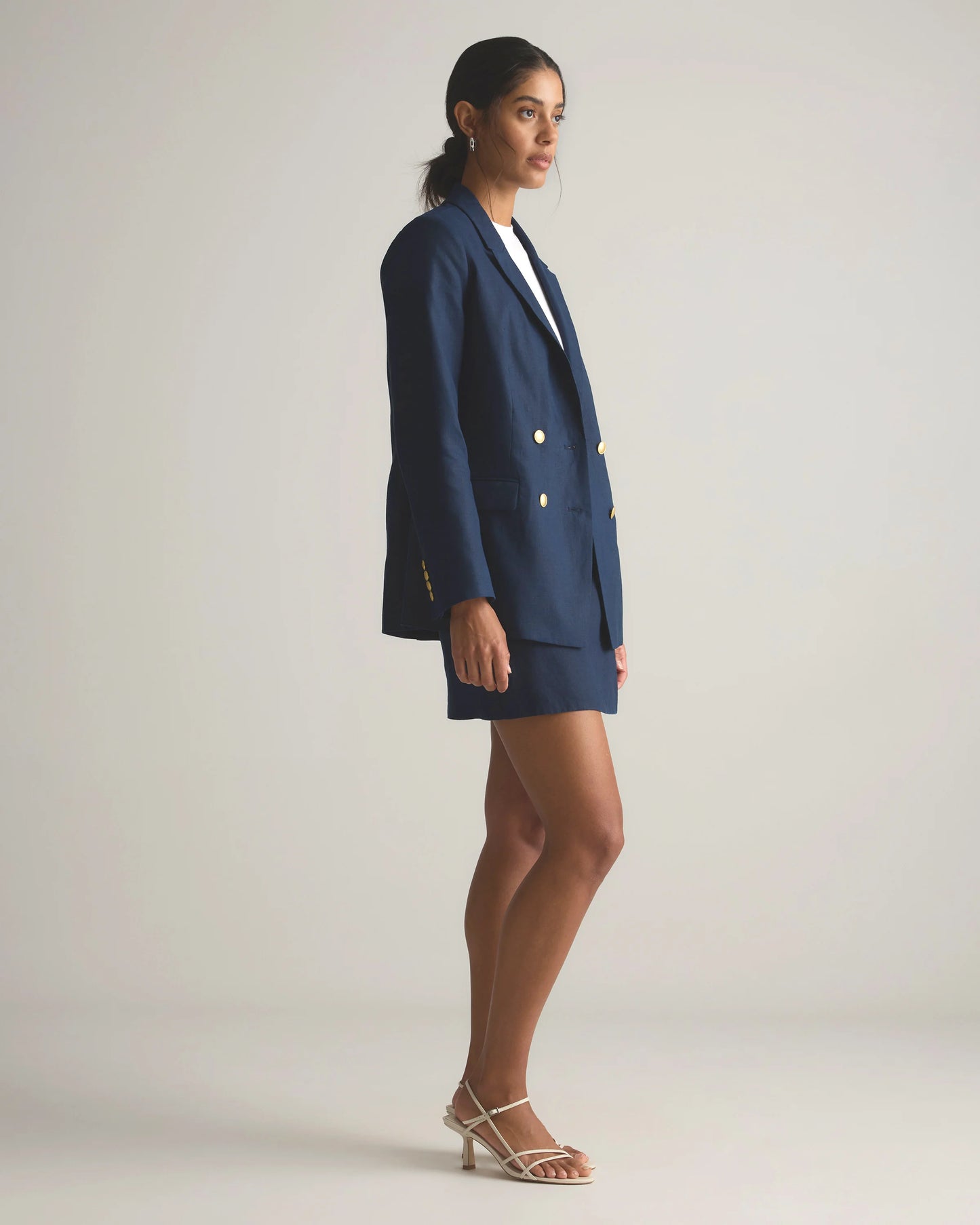 100% European Linen Relaxed Double-Breasted Blazer - XS / Blue Pinstripe