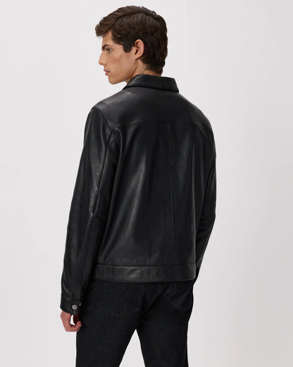 100% Leather Harrington Jacket - S / Dark Cognac Brown