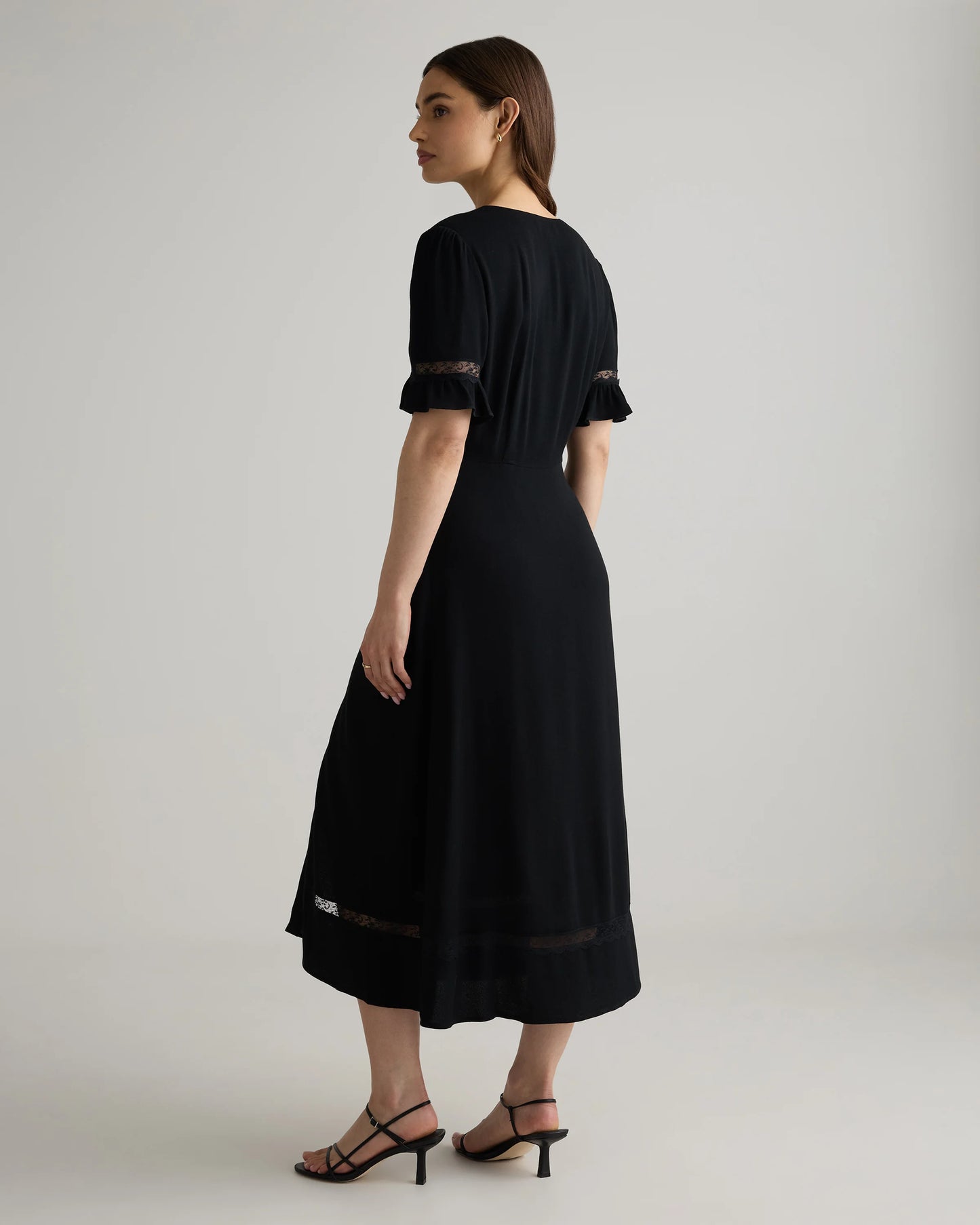 Lightweight Crepe Lace Inset Midi Dress - XS / Moonstone Blue