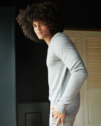Mongolian Spring Cashmere V-Neck Sweater - S / Heather Grey