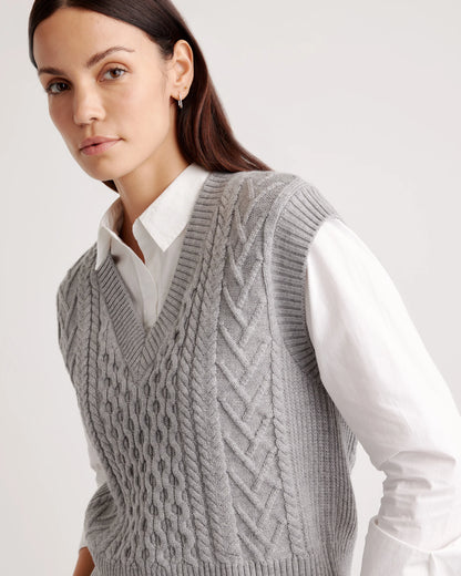 Australian Merino Wool Cable Sweater Vest - XS / Heather Grey