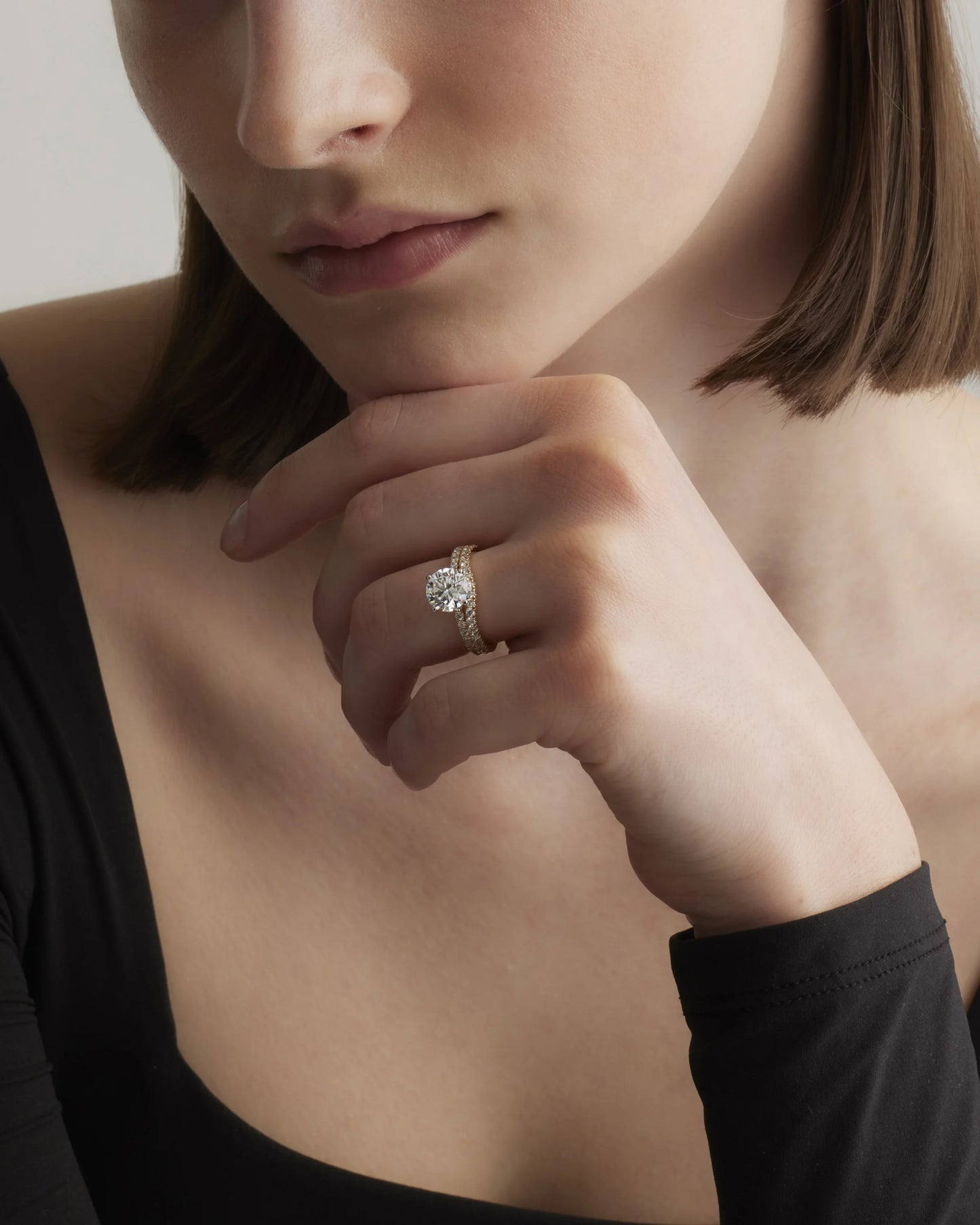 Lab Grown Diamond Round Petite Pave Engagement Ring - 2ct - 4 / Yellow Gold