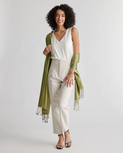 100% Silk Reversible Scarf - One Size / Green
