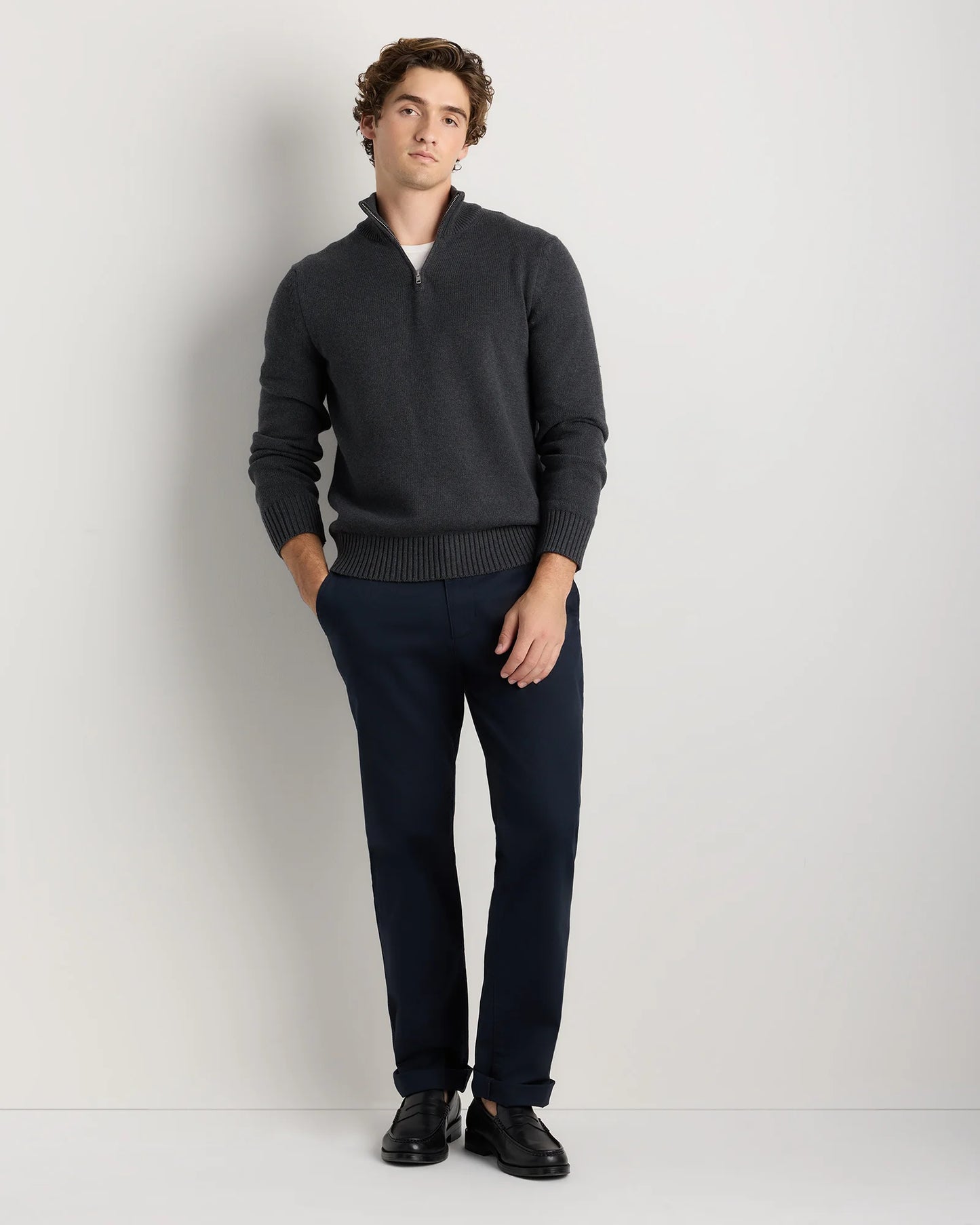 100% Organic Cotton Quarter-Zip Sweater - S / Moonstone Blue