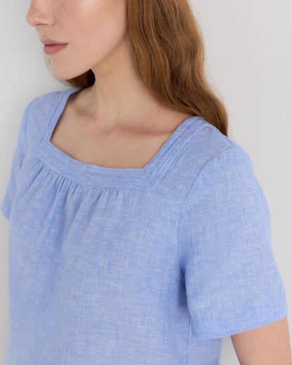 100% European Linen Square Neck Swing Top - XS / Black
