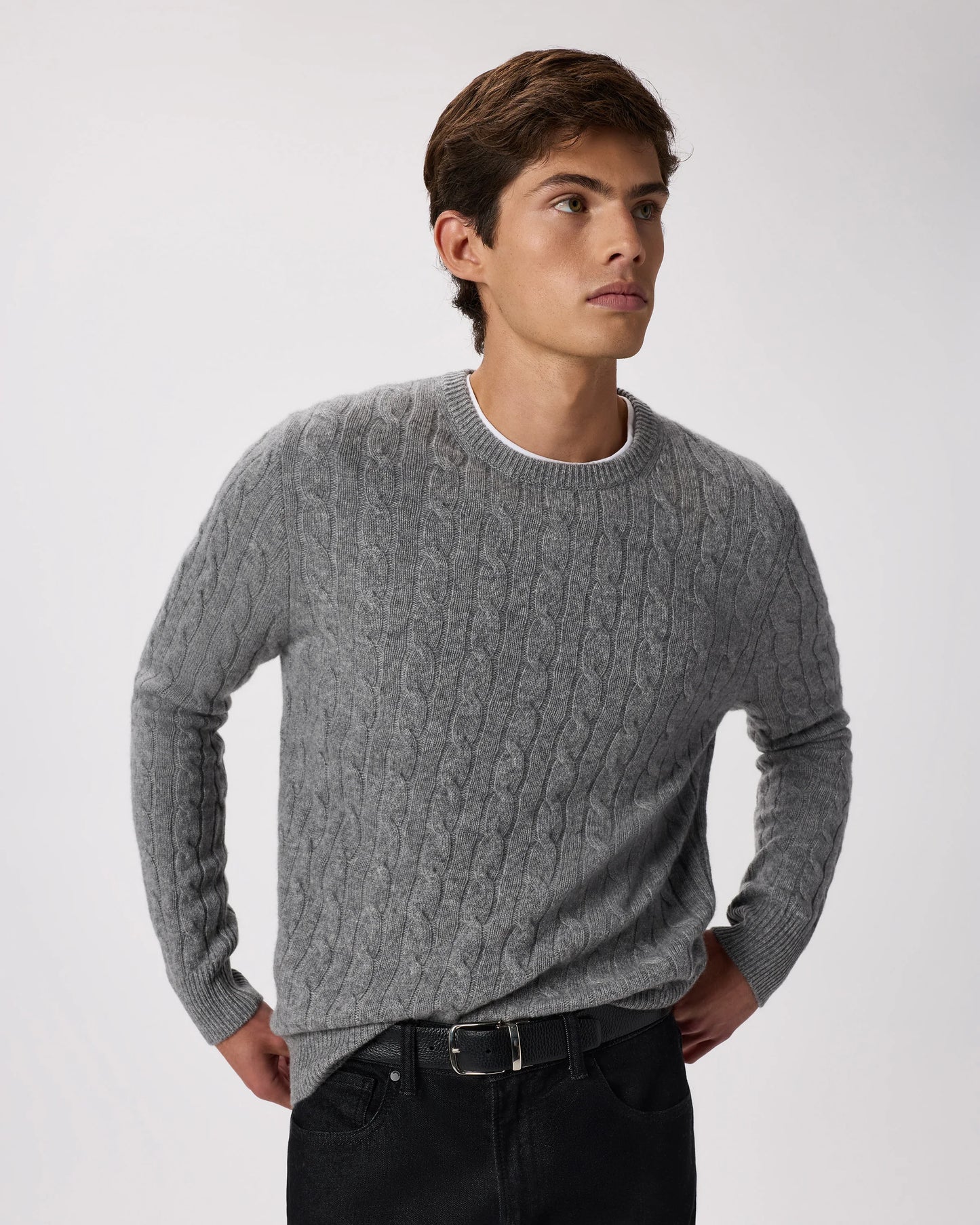 Mongolian Cashmere Classic Cable Crewneck Sweater - S / Teak