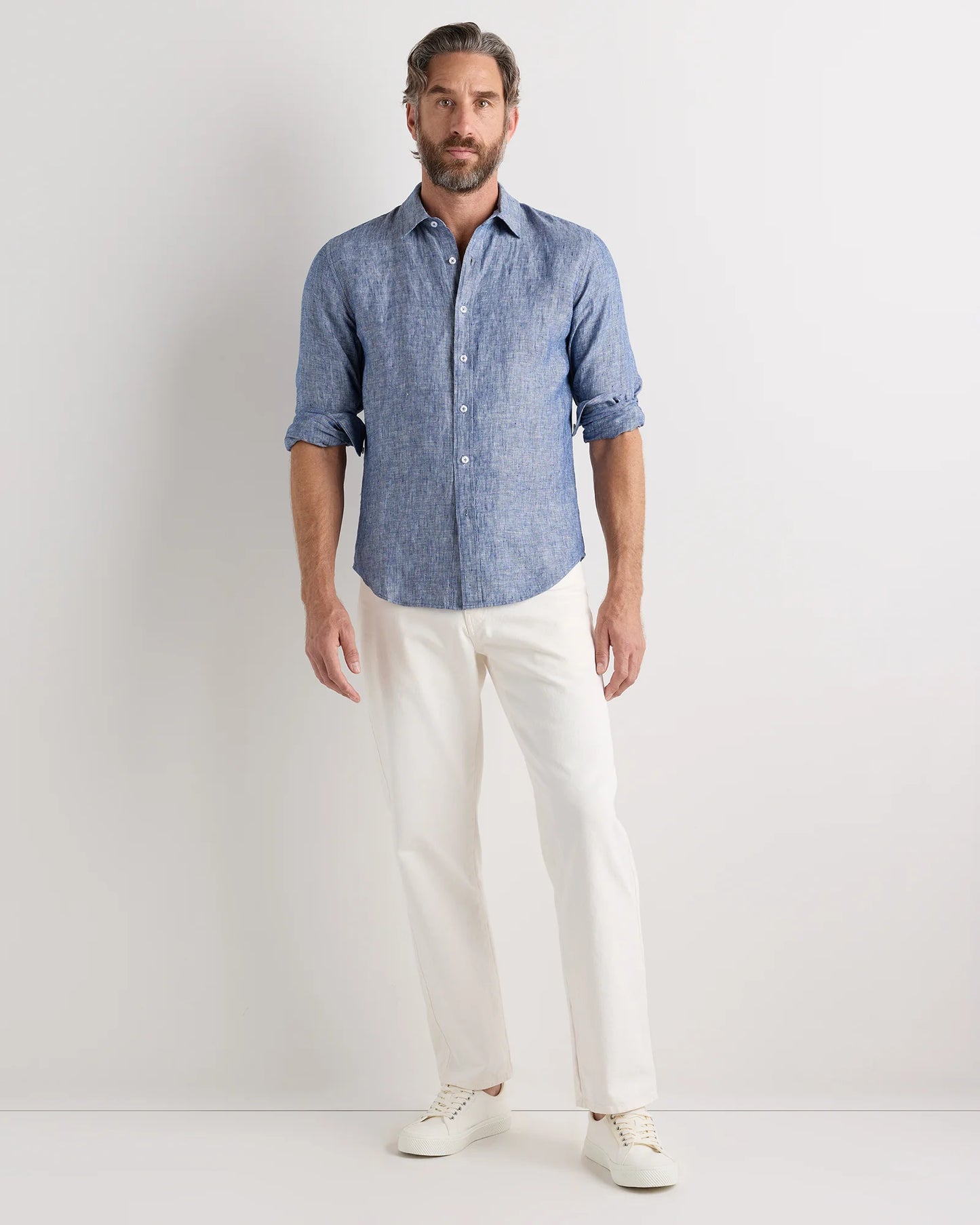 100% European Linen Relaxed Long Sleeve Shirt - XS / Flax