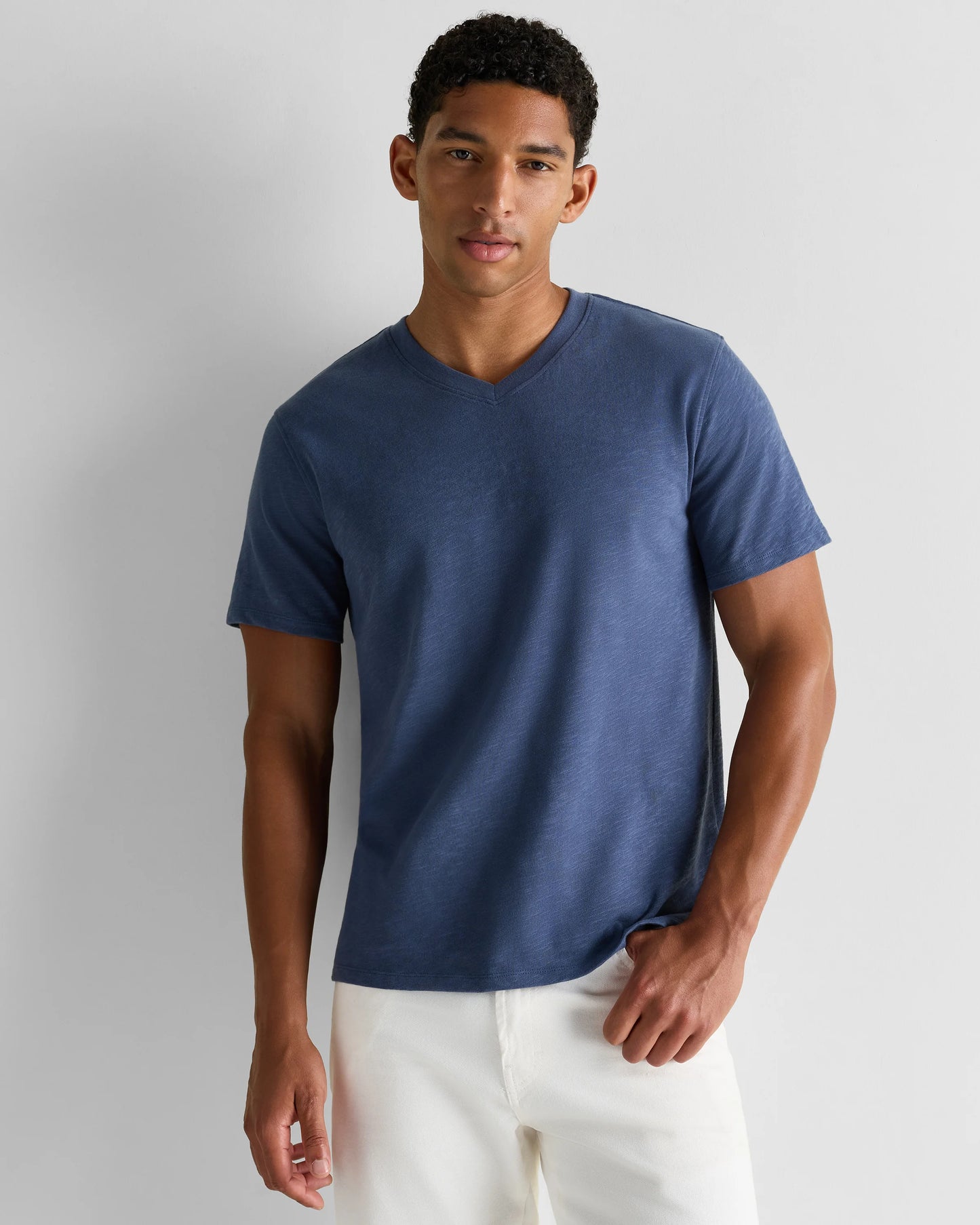 100% Organic Cotton Slub V-Neck Tee - S / Heather Grey