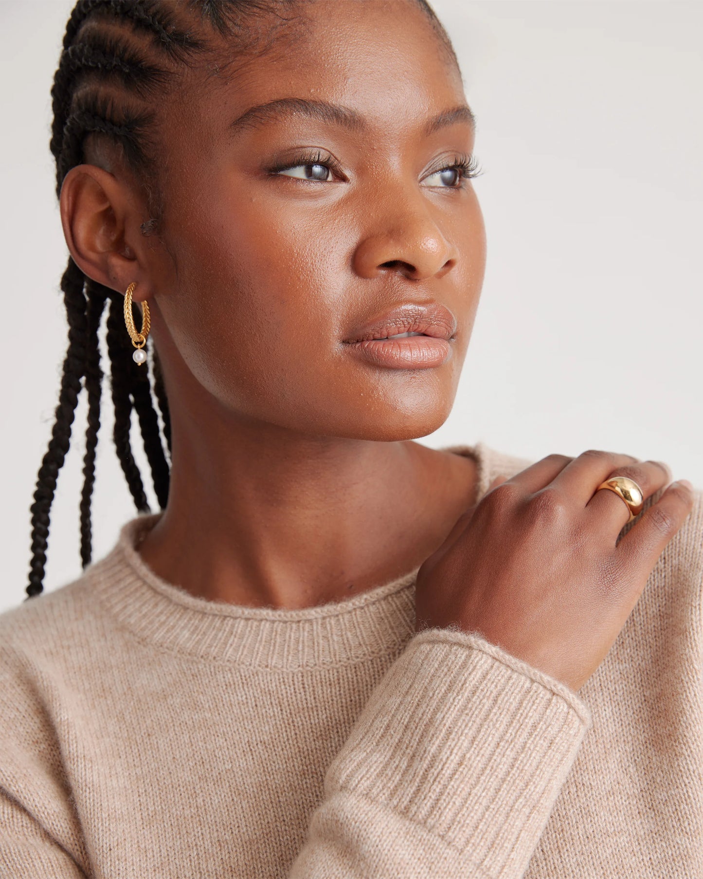 Mongolian Cashmere Boxy Crewneck Sweater - XS / Faded Denim/Brown/Ivory Variegated Stripe