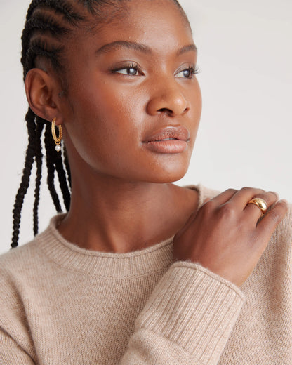 Mongolian Cashmere Boxy Crewneck Sweater - XS / Faded Denim/Brown/Ivory Variegated Stripe