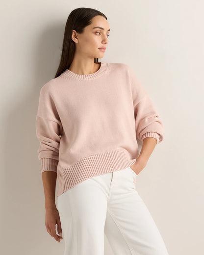 100% Organic Cotton Boyfriend Crew Sweater - XS / Speckled Beige