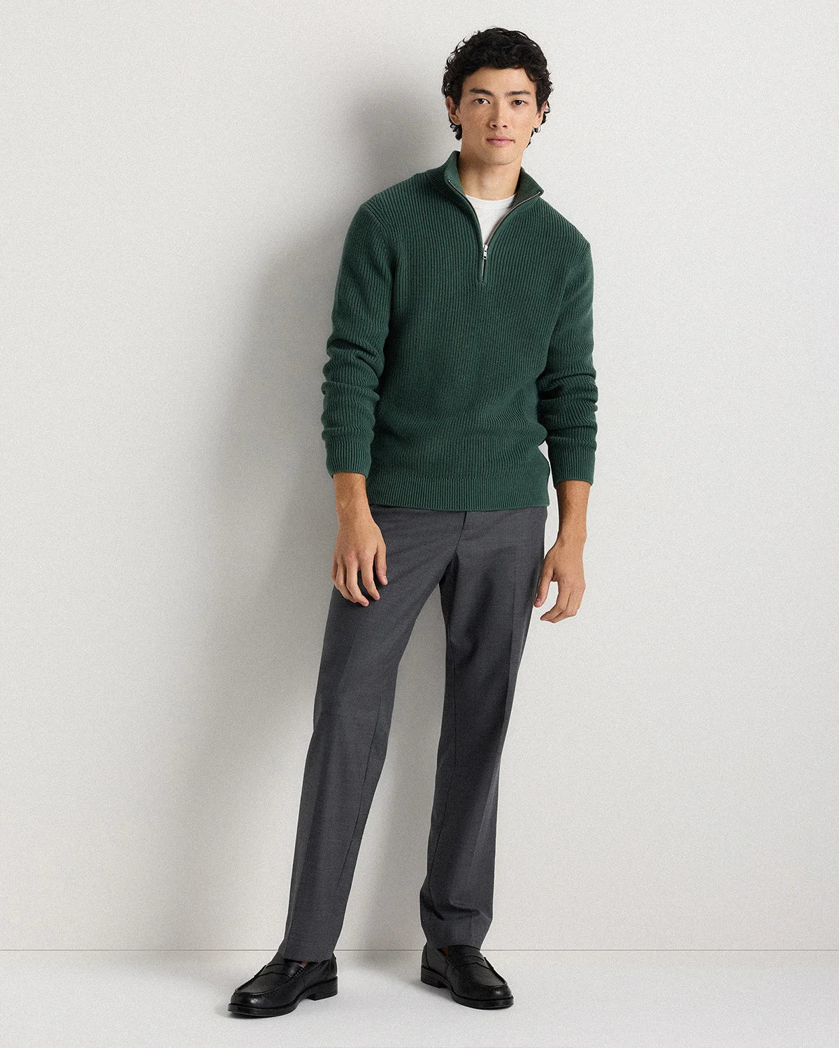 100% Organic Cotton Ribbed Quarter-Zip Sweater - S / Navy