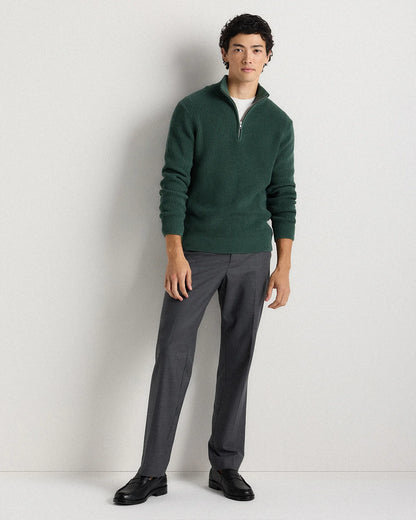 100% Organic Cotton Ribbed Quarter-Zip Sweater - S / Navy