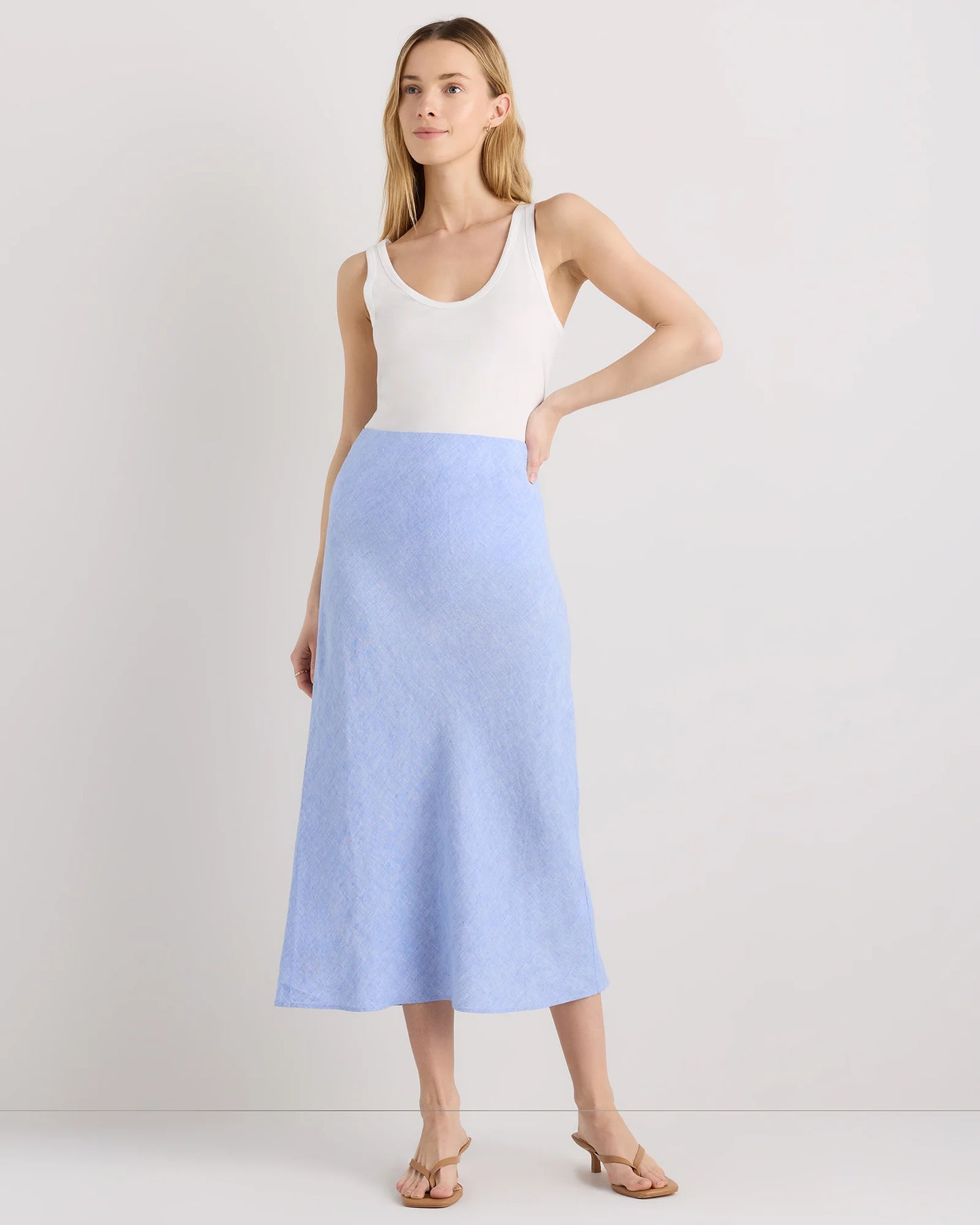 100% European Linen Midi Slip Skirt - XS / Bayberry Olive
