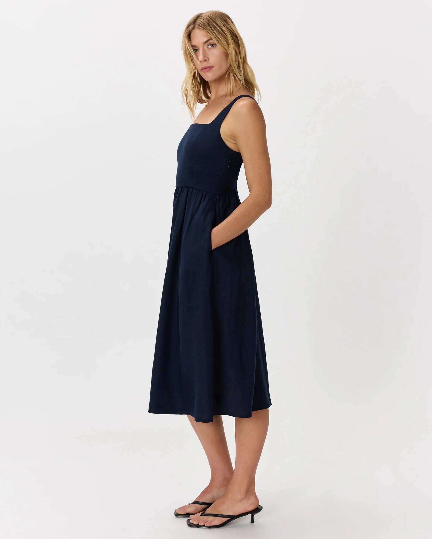100% European Linen Fit & Flare Midi Dress - XS / Brick Red Heirloom Floral