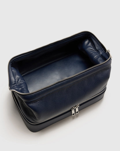 Italian Leather Dual Compartment Toiletry Bag - One Size / Ruby Red