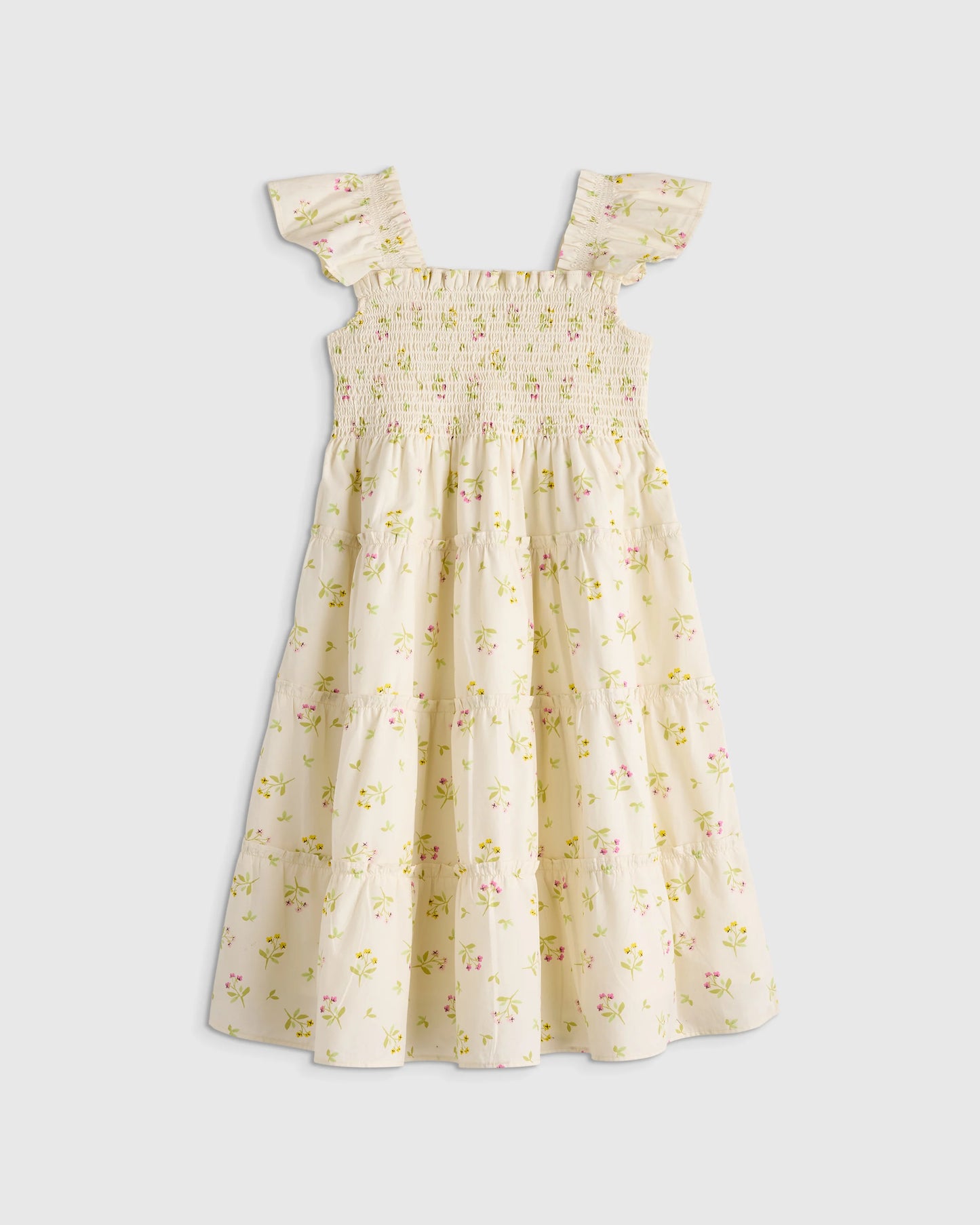 100% Organic Cotton Poplin Smocked Dress - 6 / Apricot Ditsy Floral