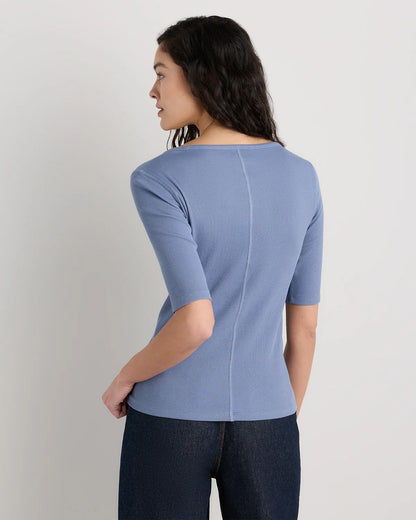 Organic Cotton Micro-Rib Elbow Sleeve Tee - XS / Moonstone Blue