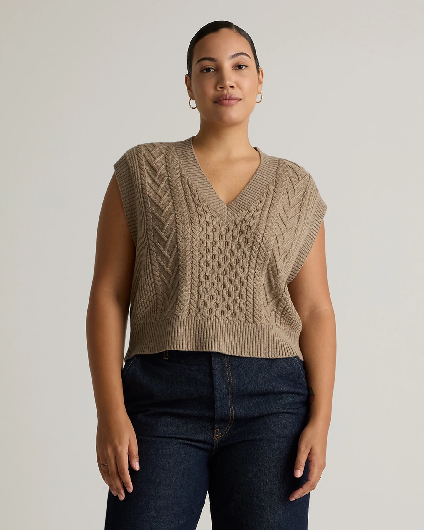 Australian Merino Wool Cable Sweater Vest - XS / Heather Grey