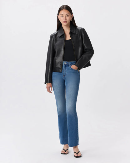 100% Leather Cropped Zip-Front Jacket - XS / True Black