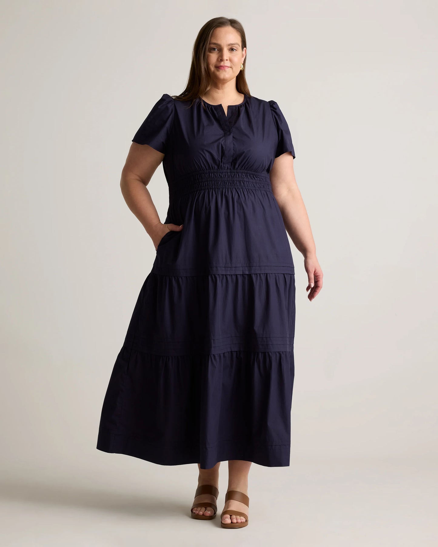100% Organic Cotton Poplin Tiered Maxi Dress - 1X / Ocean Green