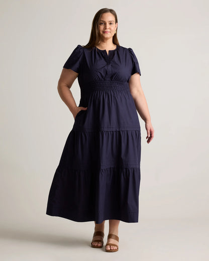 100% Organic Cotton Poplin Tiered Maxi Dress - 1X / Ocean Green