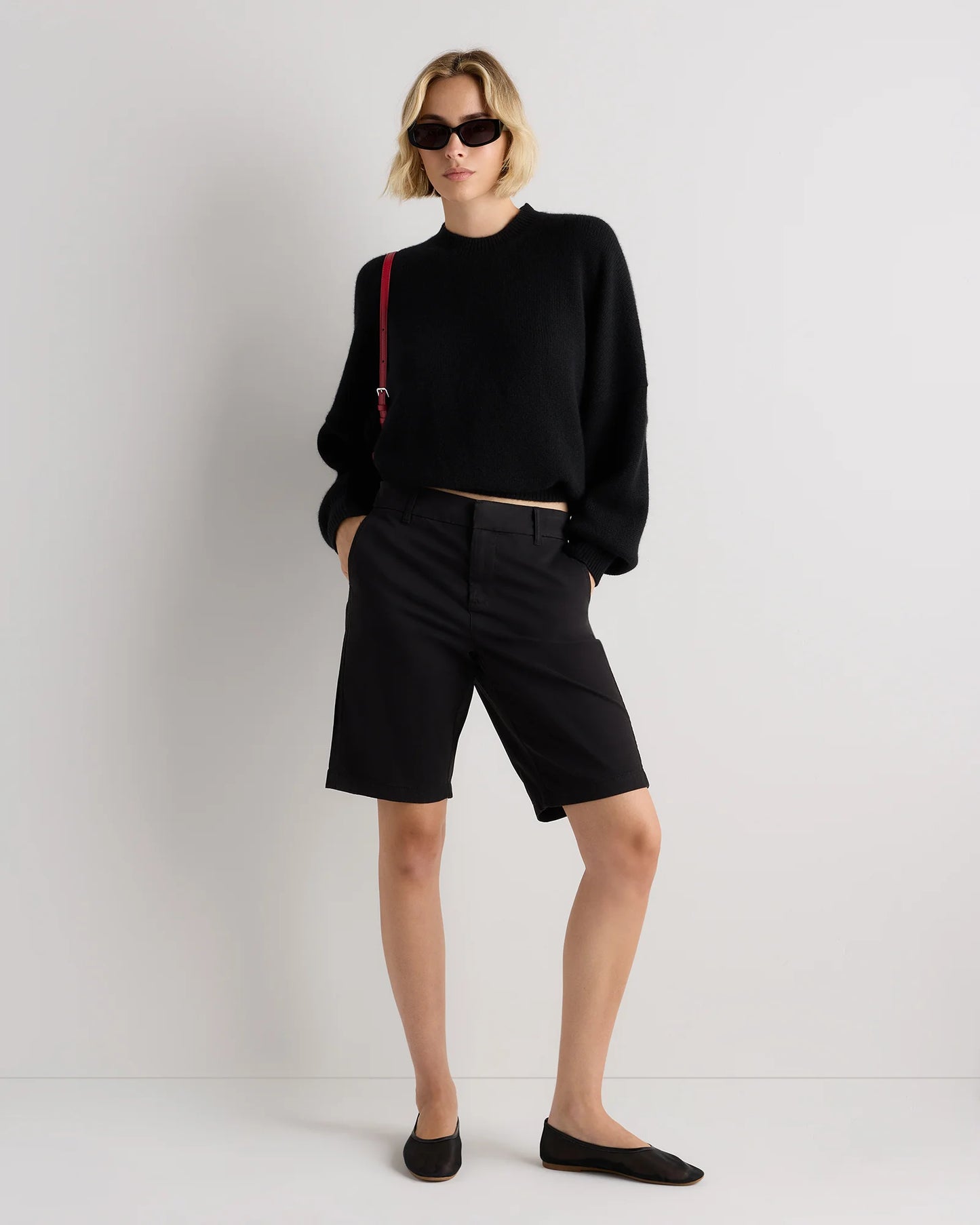 100% Mongolian Cashmere Slouchy Blouson Sleeve Crewneck - XS / Black