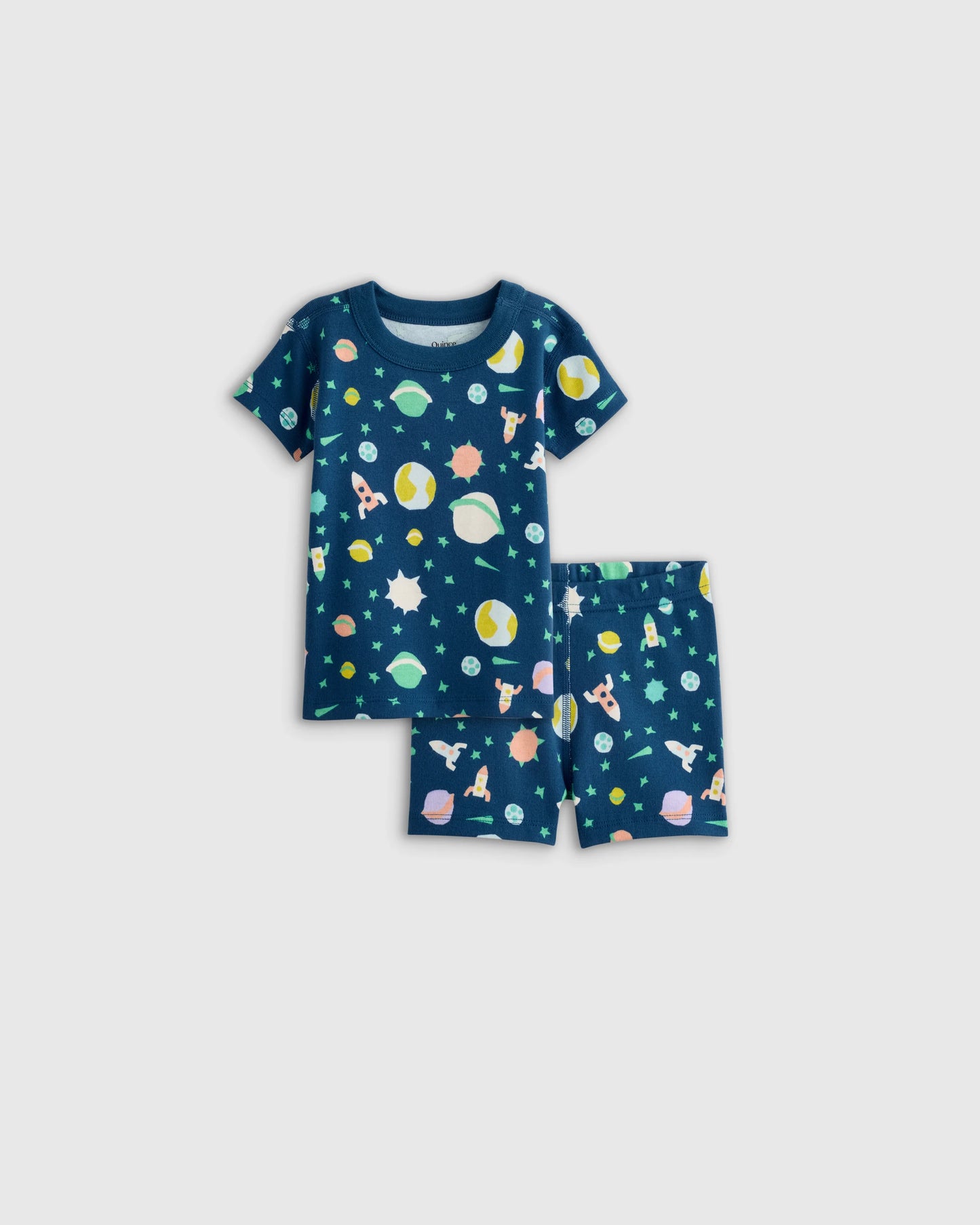 100% Organic Cotton Short Sleeve and Shorts Pajama Set - 12-18M / Navy Stripe