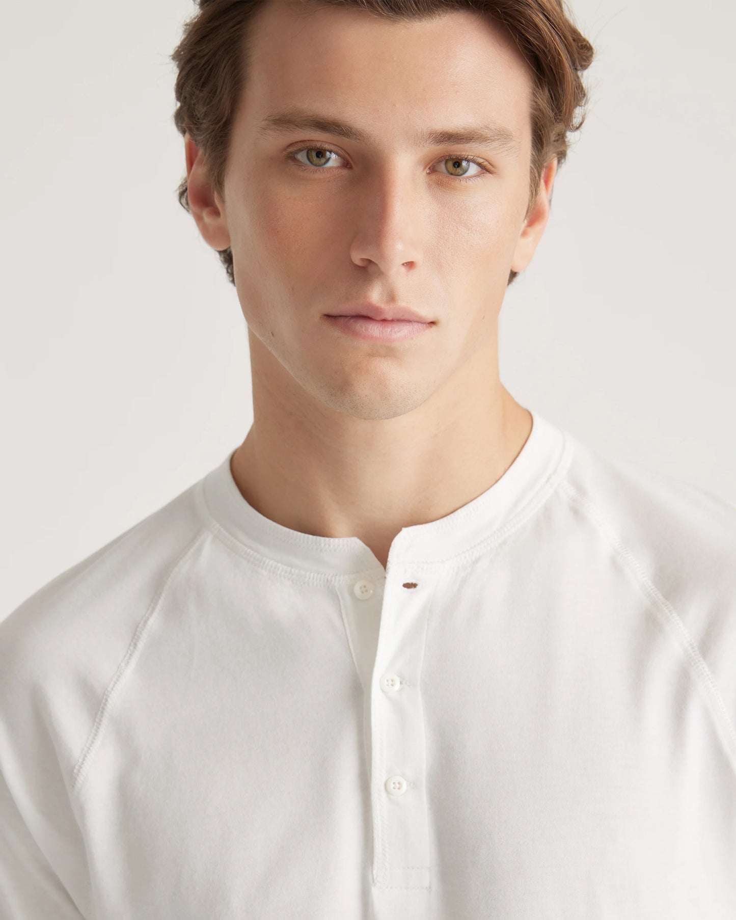 Cotton Modal Long Sleeve Henley Tee - S / Heather Grey