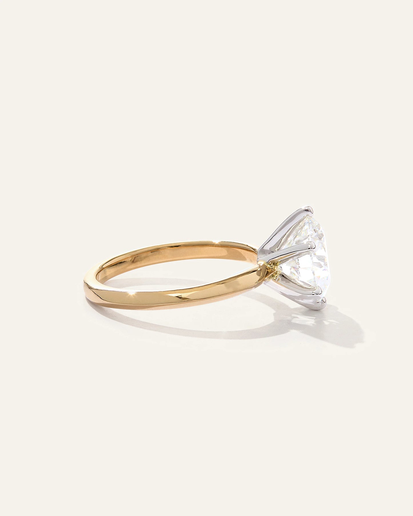 Lab Grown Diamond Round Six Prong Knife Edge Engagement Ring - 3ct - 4 / Yellow Gold