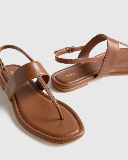 Italian Leather T-Strap Sandal - 5 / Black