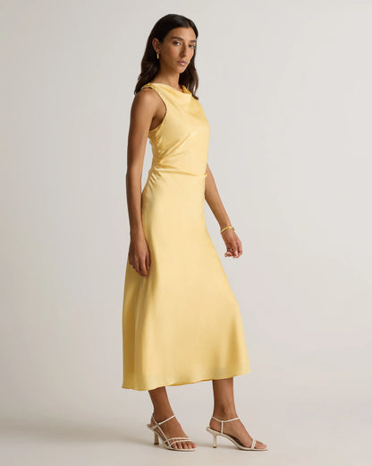 Washable Stretch Silk High Neck Midi Dress - XS / Vintage Navy Roses