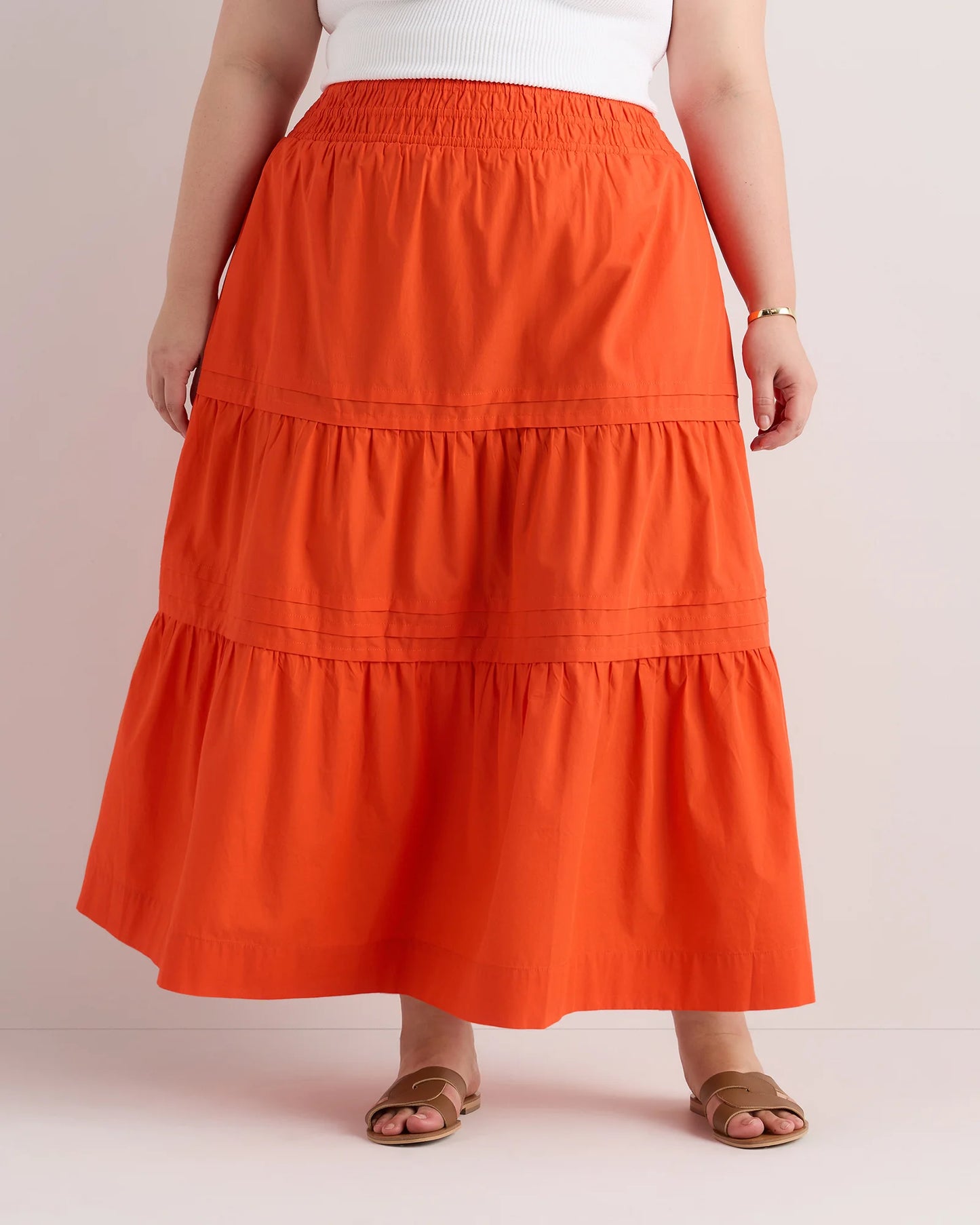 100% Organic Cotton Poplin Tiered Maxi Skirt - 1X / Black