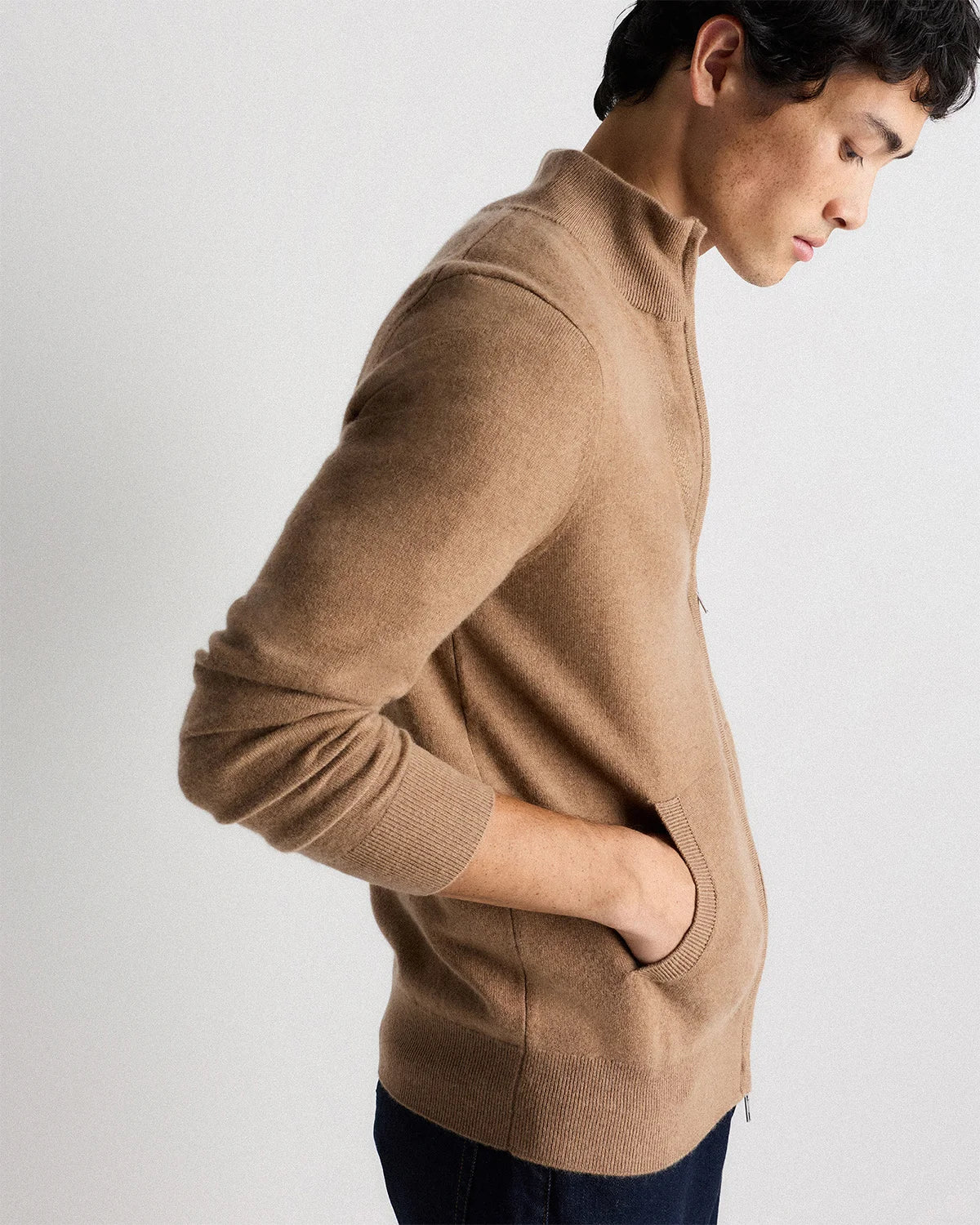 Mongolian Cashmere Full Zip Sweater - S / Teak