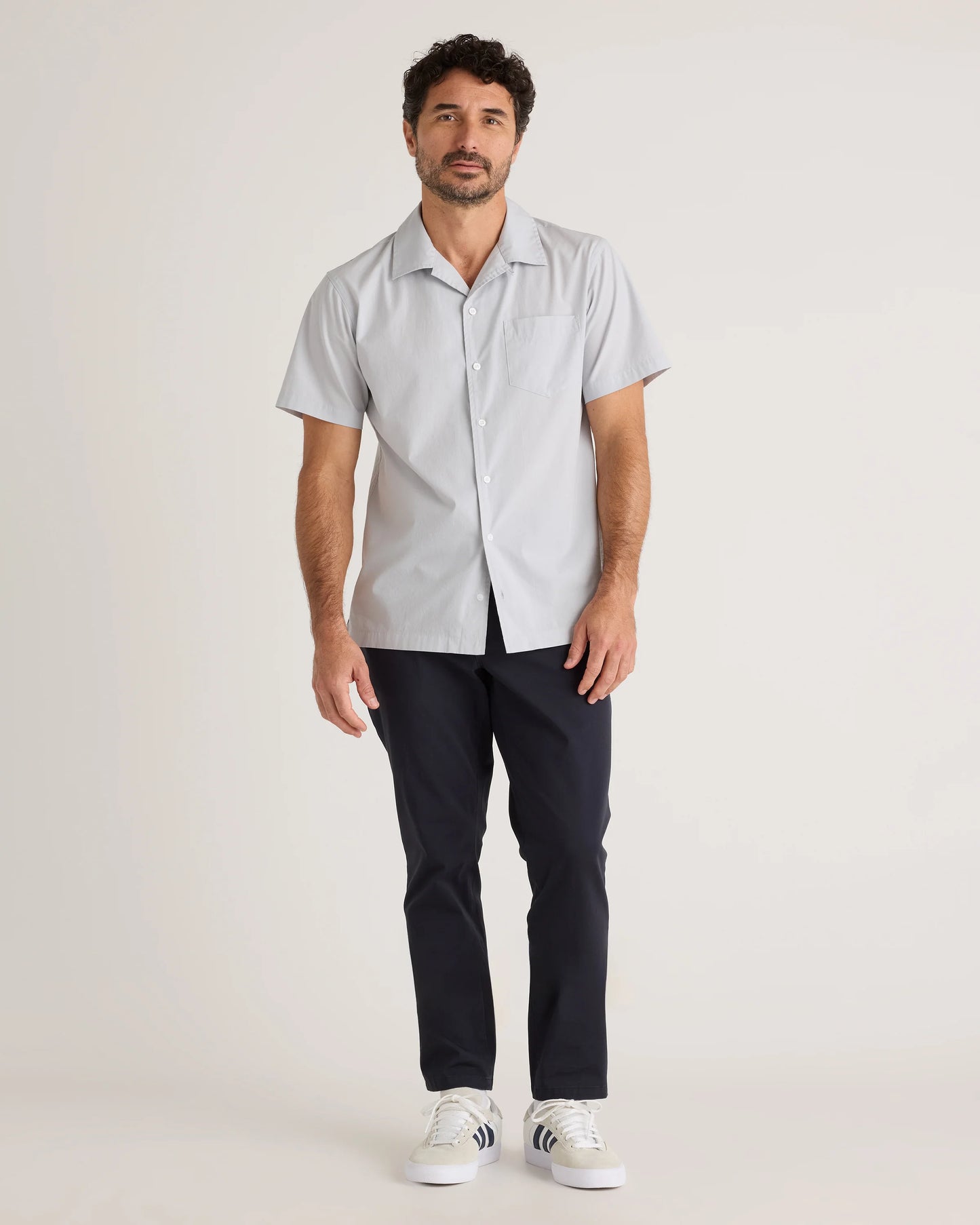 Organic Cotton Stretch Poplin Camp Shirt - S / White