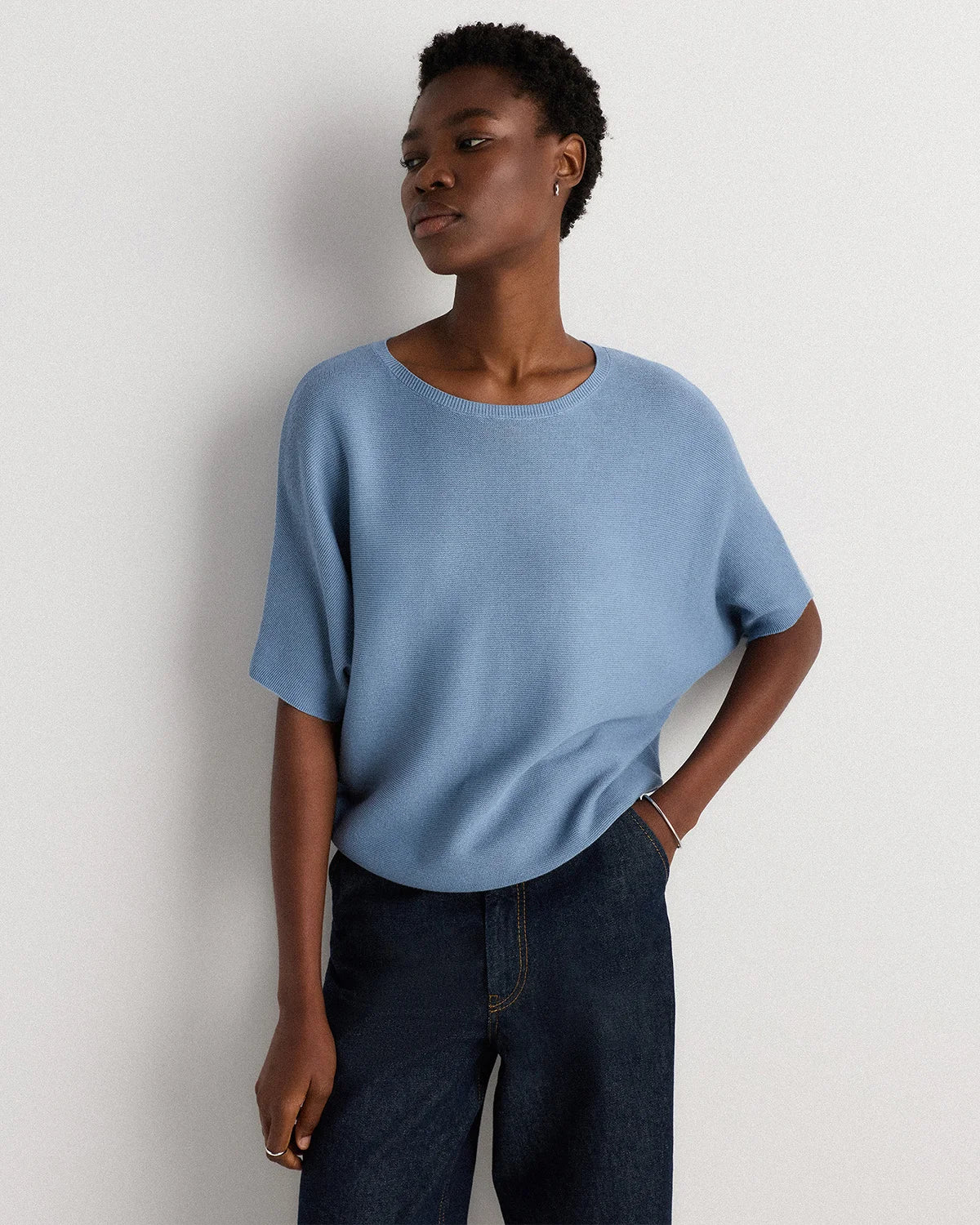 Lightweight Cotton Cashmere Link-Stitch Dolman Sweater - XS / Sugar Stone