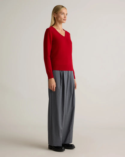 Mongolian Cashmere V-Neck Sweater - XS / Rich Burgundy