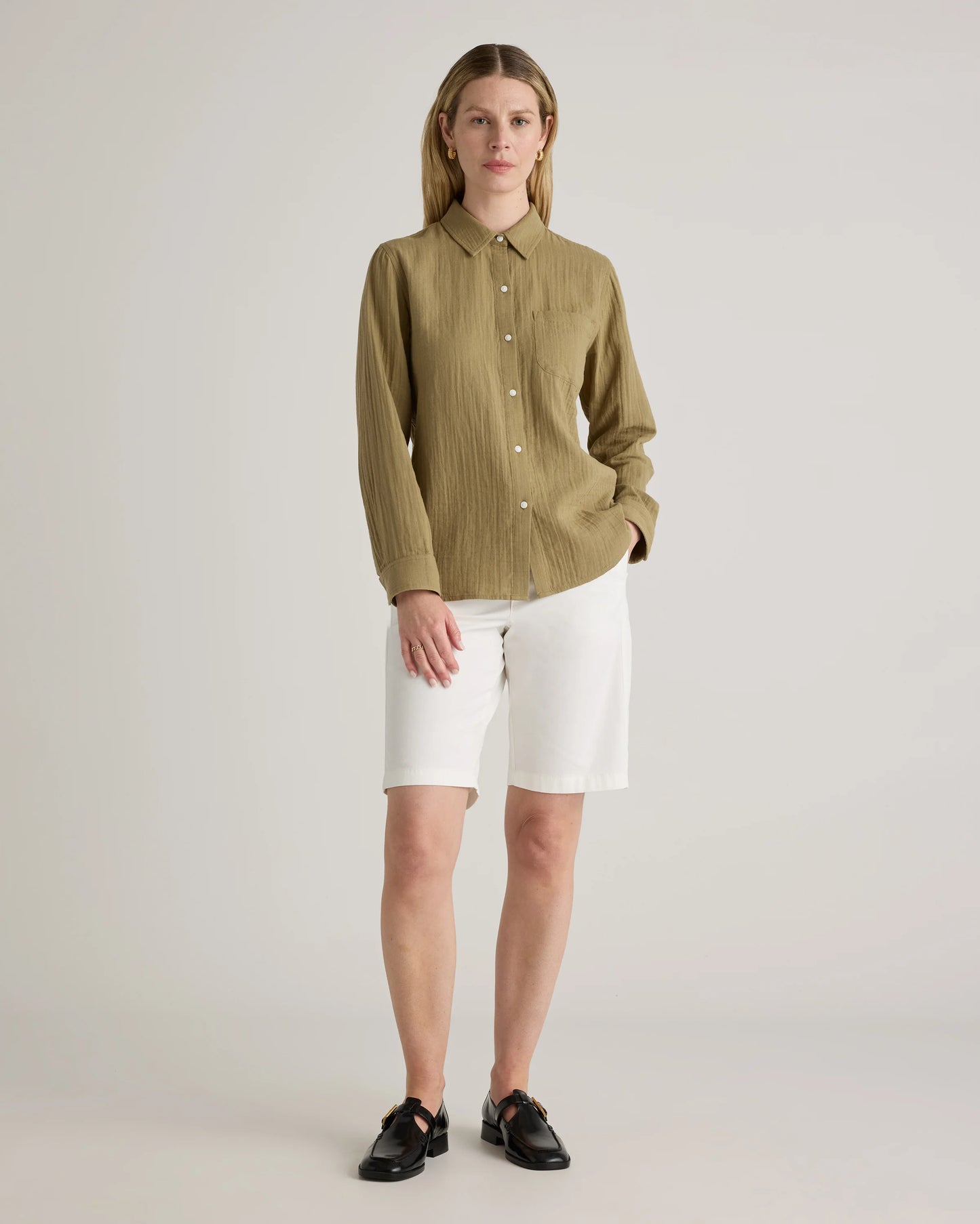 Organic Stretch Cotton Chino Bermuda Shorts - 0 / Bayberry Olive